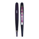 Side-by-side view of Womens Carbon OMNI ski showing the black top with purple details and the base with pink branding.