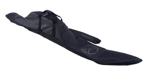 Angled view of the Universal Slalom Bag in black, padded ski bag with carry handles and tonal HO logo.