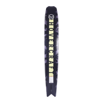 Base view of the Hovercraft - Fluro Camo waterski, displaying the ski's underside with a sleek black finish and a fin slot.