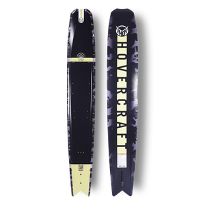 Top and bottom view of water ski with camouflage pattern and 'Hovercraft' branding on the bottom in front of a white background.