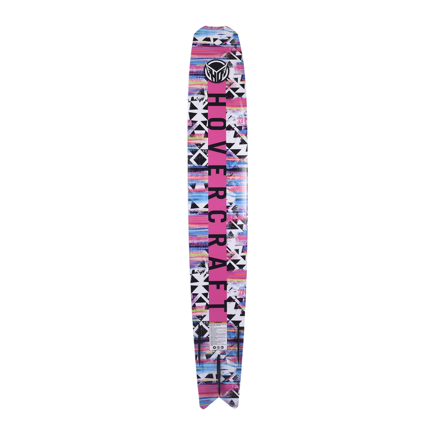 Base view of the Hovercraft - Tribal Pink ski with a mostly black surface, a textured midsection, and a bright pink tail.