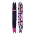 Top and base views of the Hovercraft - Tribal Pink ski, highlighting its vibrant geometric graphics and wide, stable shape.