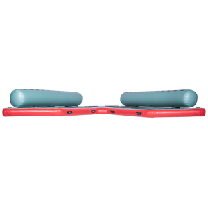 Side view of the inflatable Hawaii Big Atoll in teal and red with black traction pads and dual side bolsters.