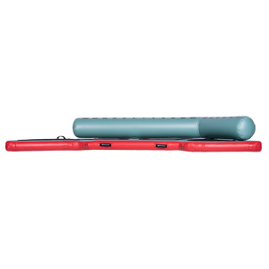 Side view of the inflatable Hawaii Little Atoll in teal and red with black traction pads and a single side bolster.