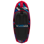 Top view of the Electron kneeboard with a red, black, and blue design, featuring a padded knee area and PowerLock strap.
