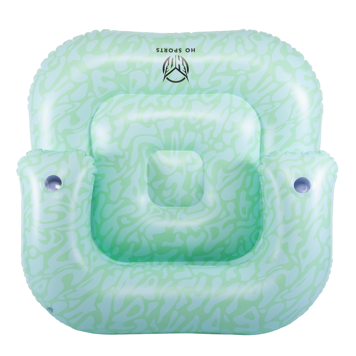Top view of the inflatable Lay-Z Lounge float in light green with an abstract pattern and a built-in backrest.