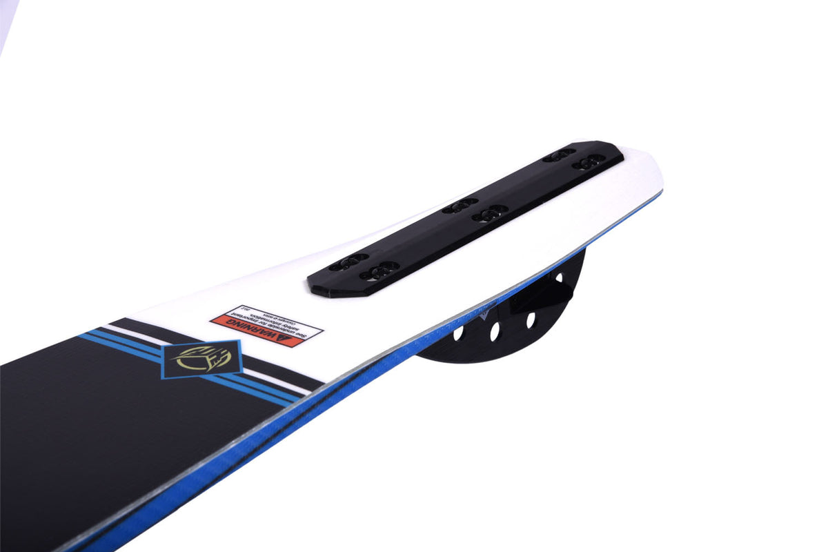 Close-up of a HO Sports waterski with a HO logo on a white background.