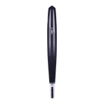 Top view of OMNI waterski in black with a gradient fade, mounting holes, and a white tail section with attachment points.