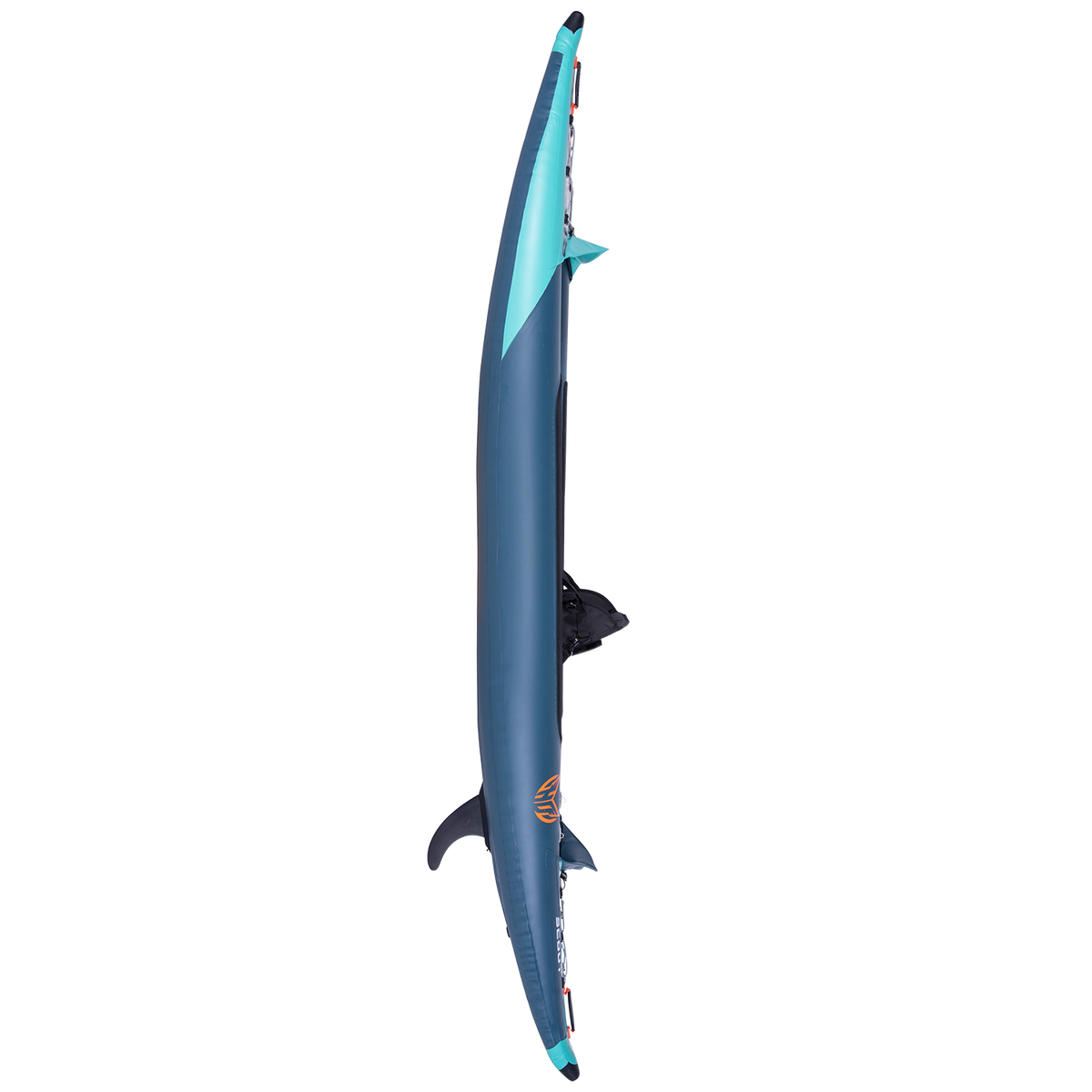 Side view of the Scout 11' Kayak, highlighting its sleek profile, side fins, and dark blue exterior.