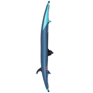 Side view of the Scout 11' Kayak, highlighting its sleek profile, side fins, and dark blue exterior.