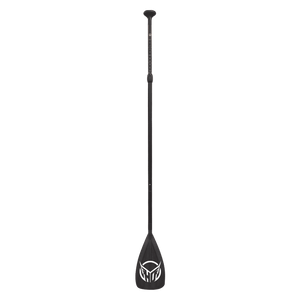 Front view of the black Strike Paddleboard Paddle, featuring an adjustable shaft and a wide blade with the HO Sports logo.