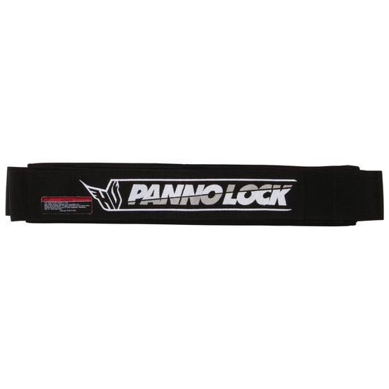 Front view of the Pannolock Strap, black kneeboard strap with the HO logo and white Pannolock wordmark.