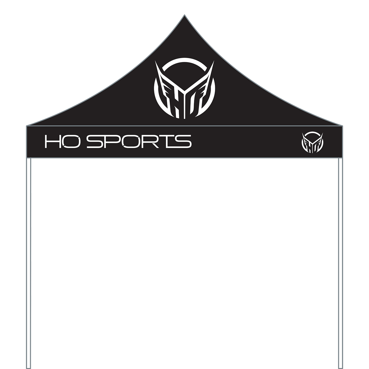 Side view of the HO Sports/Syndicate Waterskis Pop-Up Tent in black with the HO Sports logo on the canopy and side panel.