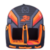 Top view of the 2G Tube, a two-person towable with a black, orange, and red design, dual backrests, and padded handles.