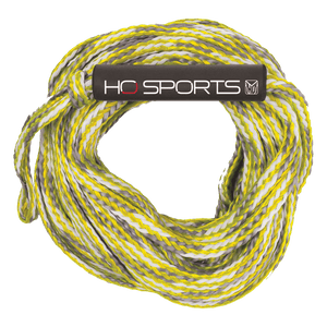 Coiled 2K Tube Rope in yellow with a black "HO Sports" handle wrap.