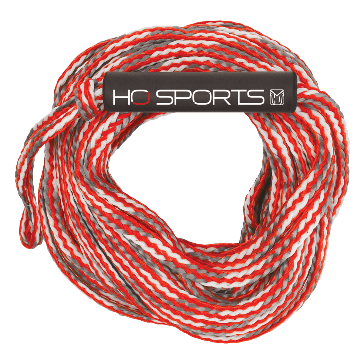 Coiled 2K Tube Rope in red with a black "HO Sports" handle wrap.