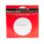 Front view of PVC Tube Repair Kit in red packaging with a clear window showing a tube of adhesive and vinyl patches.