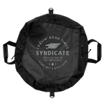 Open view of the Syndicate Cinch Changing Mat, showing a waterproof surface with adjustable cinch straps and side handles.