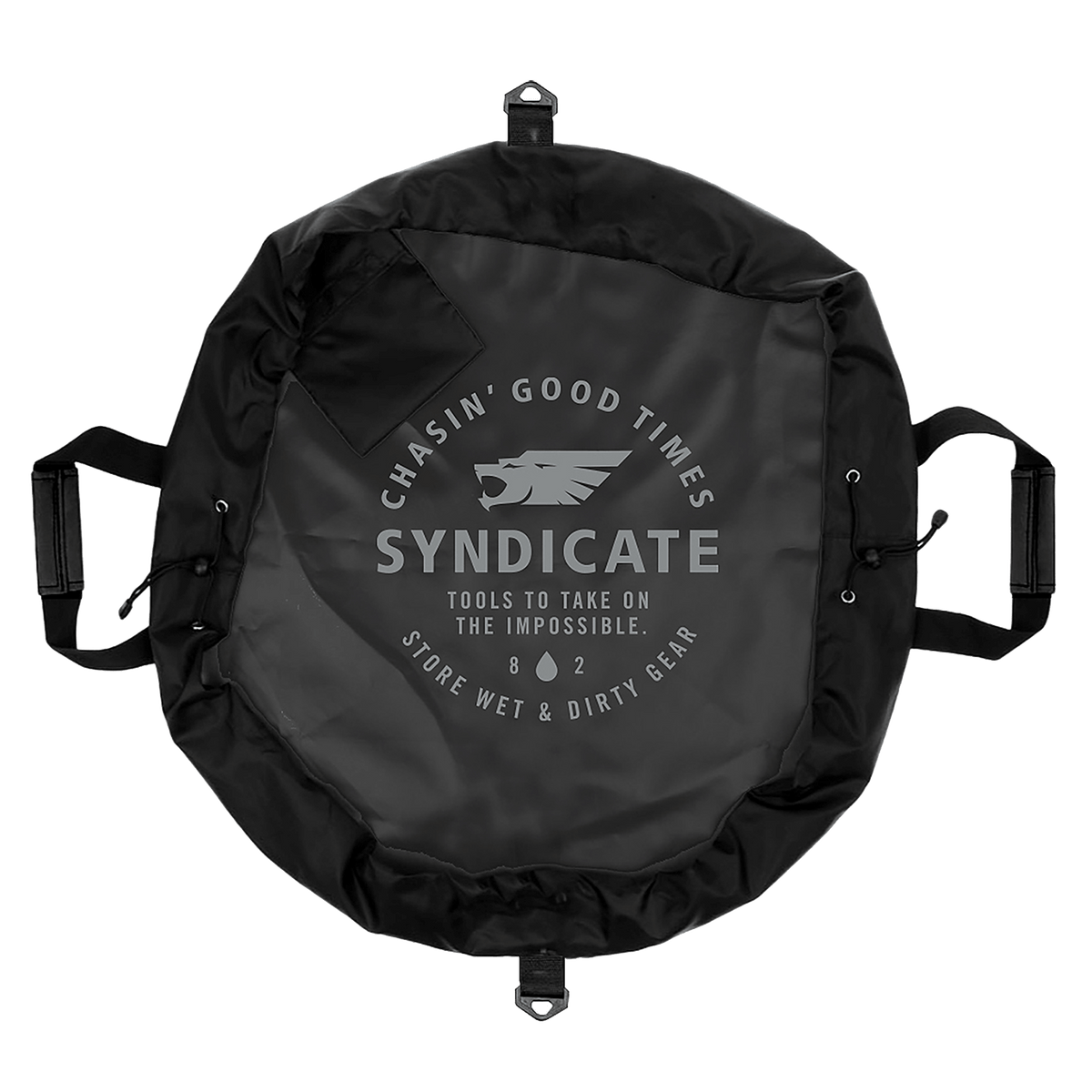 Open view of the Syndicate Cinch Changing Mat, showing a waterproof surface with adjustable cinch straps and side handles.