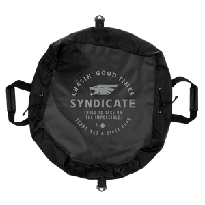 Open view of the Syndicate Cinch Changing Mat, showing a waterproof surface with adjustable cinch straps and side handles.