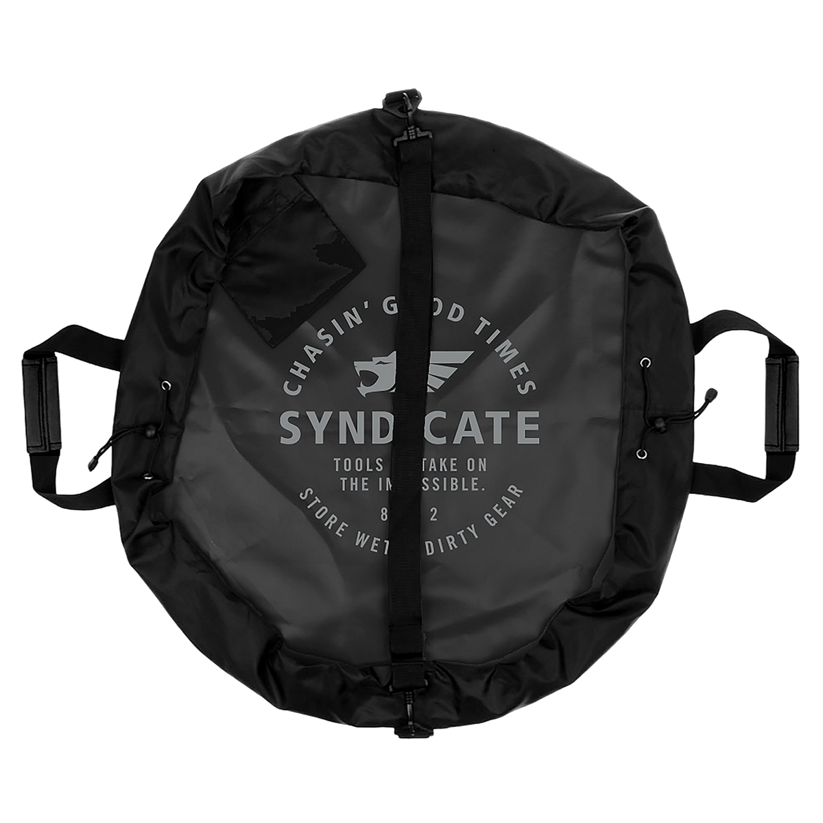 Cinched view of the Syndicate Cinch Changing Mat, showing a secured storage shape with reinforced handles and durable fabric.