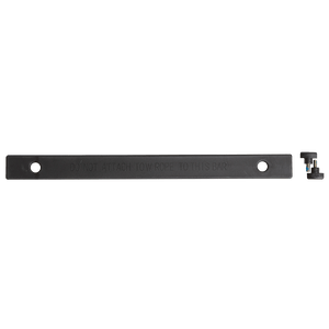 Side view of the Combo Bar Accessory, black bar with a hole at each end and mounting hardware.