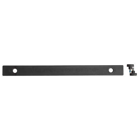 Side view of the Combo Bar Accessory, black bar with a hole at each end and mounting hardware.