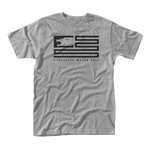Grey short-sleeve t-shirt with a black Syndicate Water Skis flag logo.
