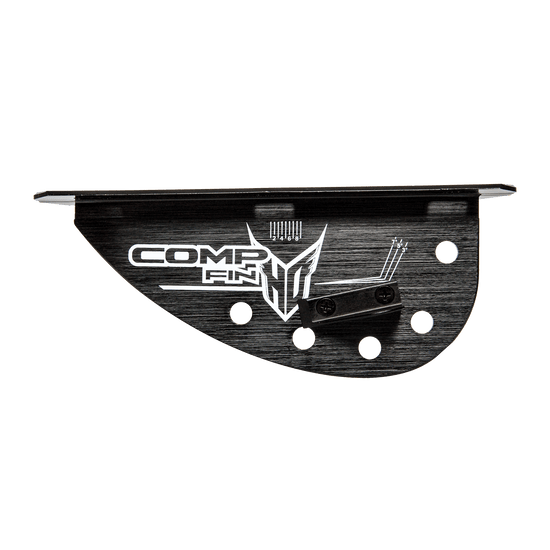 Side view of the Black T-Extrusion Fin Pack, black fin with depth and angle scales, Comp Fin and HO logos.