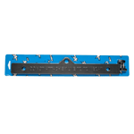 Front view of the Trainer Bar, a metal stabilizing bar with engraved safety instructions, packaged on a blue backing.