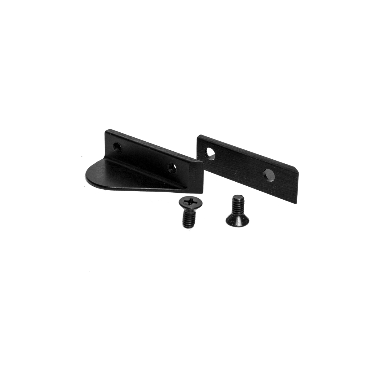Top view of the Black Oxide Wing Set, two black angled fin wings with two mounting screws.