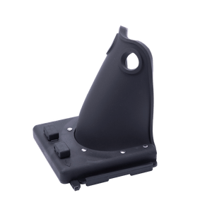 Side view of the black Horseshoe Heel Rubber - Child with a flexible rubber structure and mounting base.