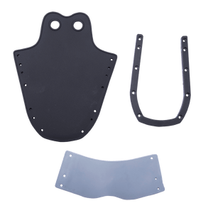 Top view of Horseshoe Toe Rubber - Adult with black rubber toe piece, U-shaped support, and silver plate.