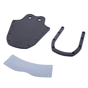 Top view of Horseshoe Toe Rubber - Child with black rubber toe piece, U-shaped support, and silver plate.