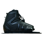 Side view of the black Stance 130 Front waterski boot with reinforced panels and textured design.