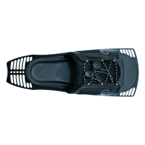 Top view of Stance 130 ARTP, a black rear toe plate with dual laces on a vented black mounting plate with a textured footbed.