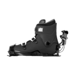 Right-side view of the black Syndicate Hardshell boot with adjustable buckles and a metal release mechanism.