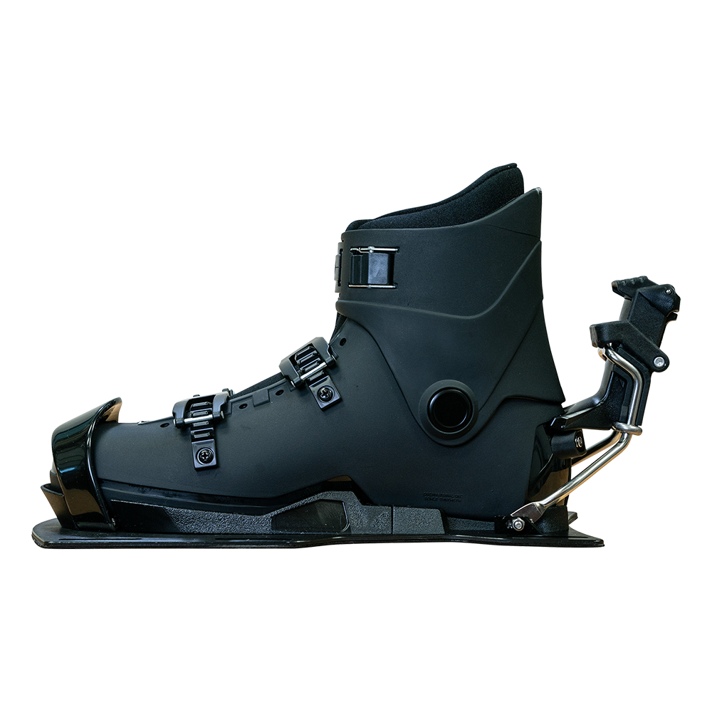Right-side view of the Syndicate Hardshell Demo Program boot highlighting its sturdy shell, buckles, and base.