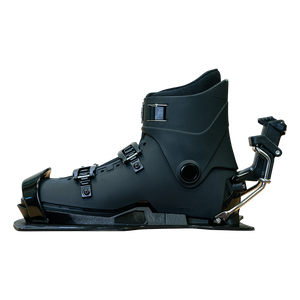 Right-side view of the Syndicate Hardshell Demo Program boot highlighting its sturdy shell, buckles, and base.