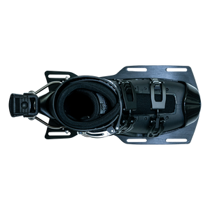 Top view of the Syndicate Hardshell Demo Program boot showing its cushioned black interior, buckles, and structured fit.