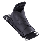 Angled view of the black Venom Rear waterski binding showcasing its open-toe design, footbed, and secure fit.