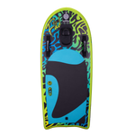 Top view of the FAD 4.5 board with a vibrant blue and green design, black traction pad, and foot strap.