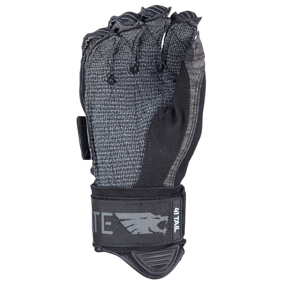 Palm view of the 41 Tail Inside Out with textured grip, gray and black stitching, reinforced palm, and open finger gussets.