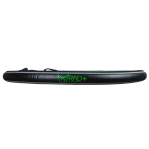 Side view of RAD 5 displaying its black inflatable body with green "RAD+" text and HO logo.