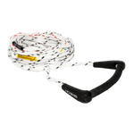 White LTD rope with a curved black ARC handle, featuring black end caps and multi-colored weave accents.