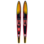 Top view of Burner Combos waterskis, showing Blaze boots and ski details.