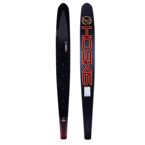 Side-by-side view of the top and base of the Carbon Omni 2023 Wide Edition waterski, highlighting the design on both sides.