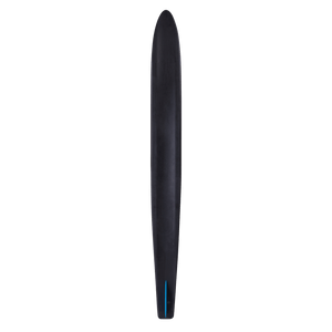 Bottom view of the Excel Combos waterski, showing a sleek black design with a narrow tail.